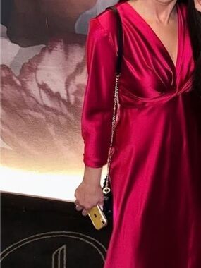 red silk maxi dress Olivia Red Metallic Satin Cowl Neck Maxi Dress